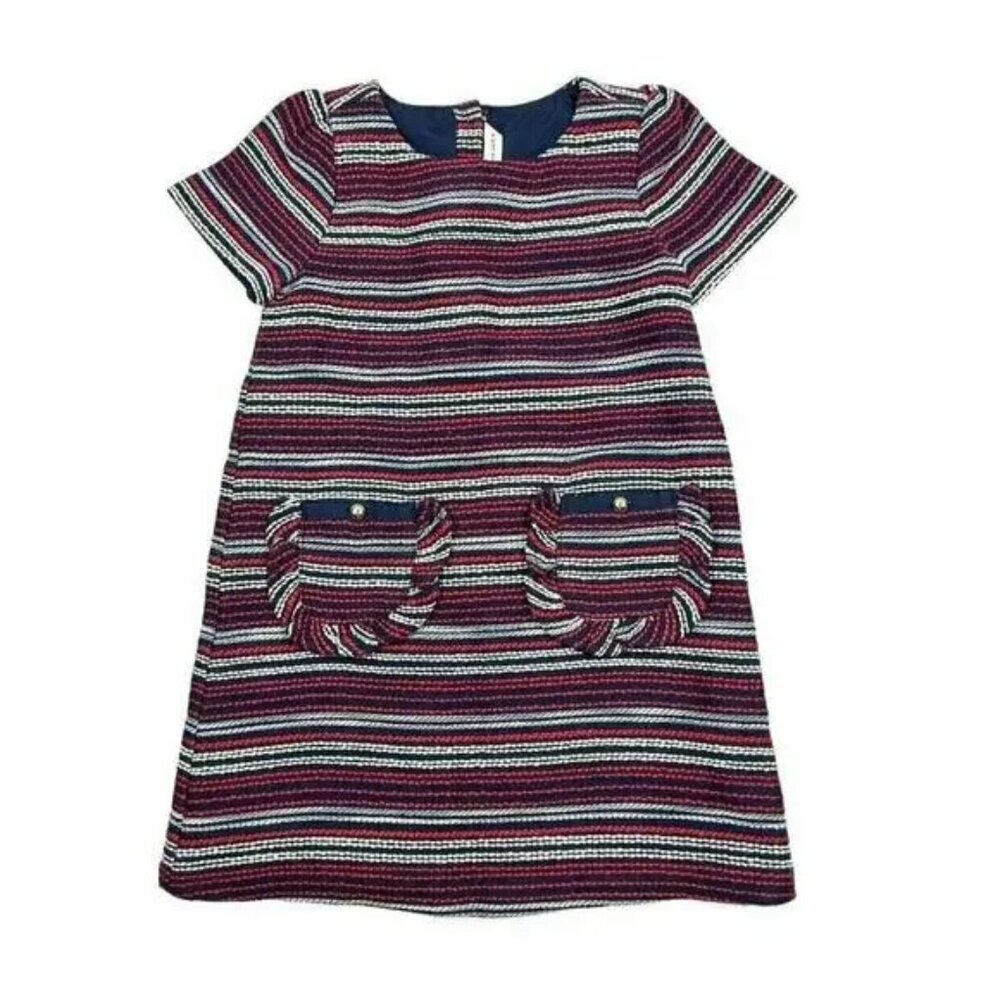 Janie and Jack Boucle Pocket little girl striped tweed Dress size 7 (F24)